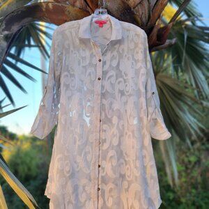 Lilly Pulitzer Natalie Shirtdress Cover-Up Tunic Resort S-WHITE